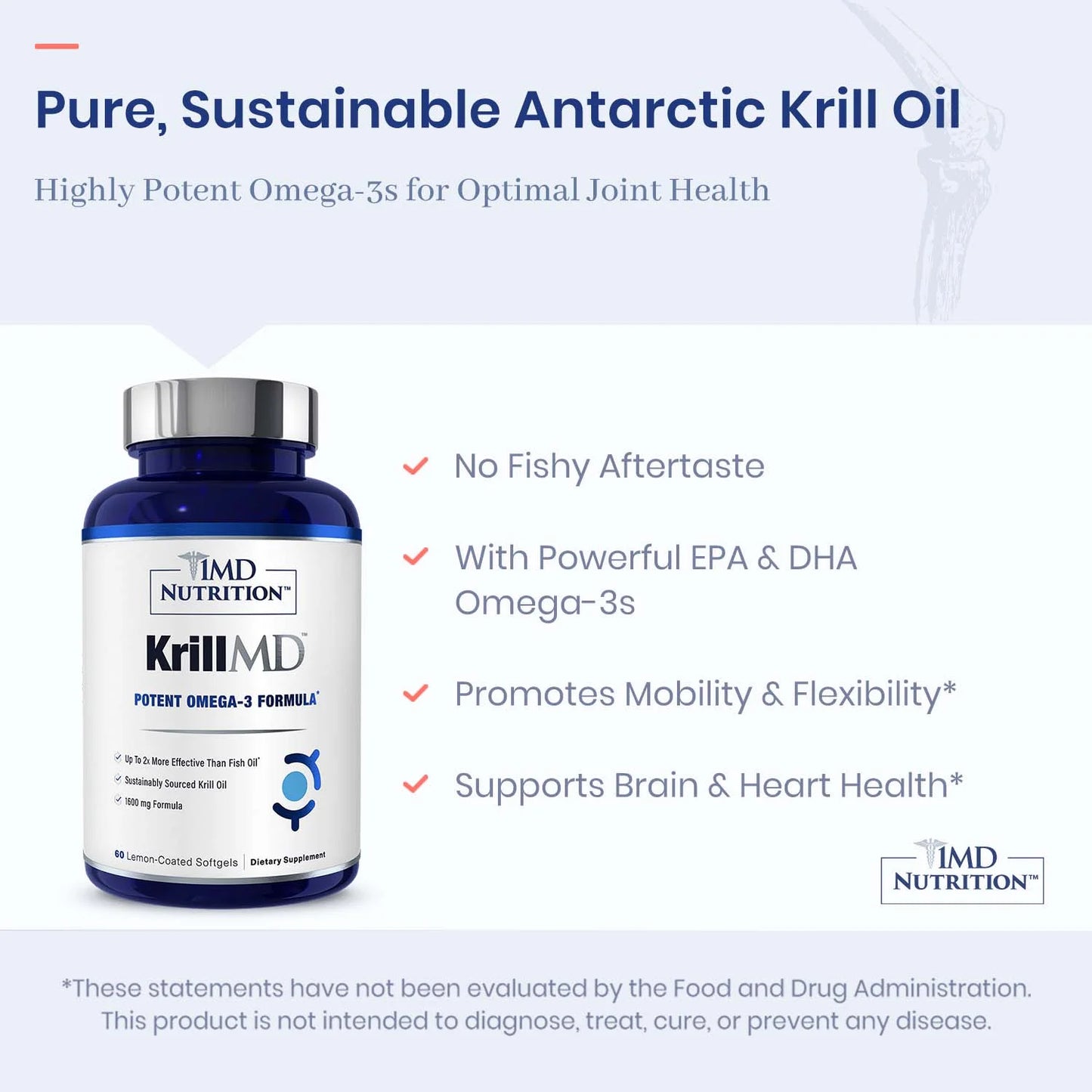 Krillmd - Antarctic Krill Oil Omega 3 Supplement with Astaxanthin, EPA, DHA | 2X More Effective than Fish Oil | 60 Lemon-Coated Softgels