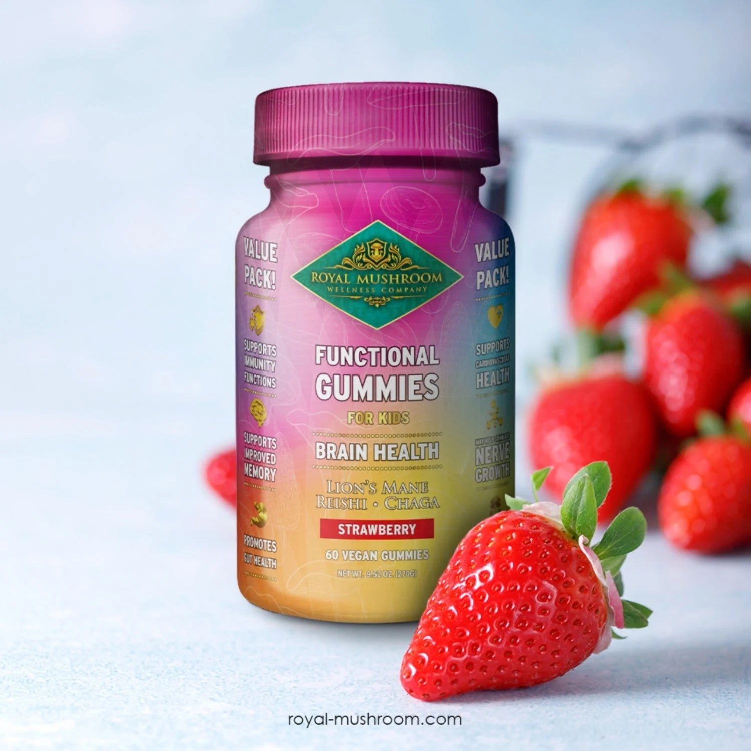 Brain Health Mushroom Mix Gummies for Kids Strawberry Flavor 60 Ct