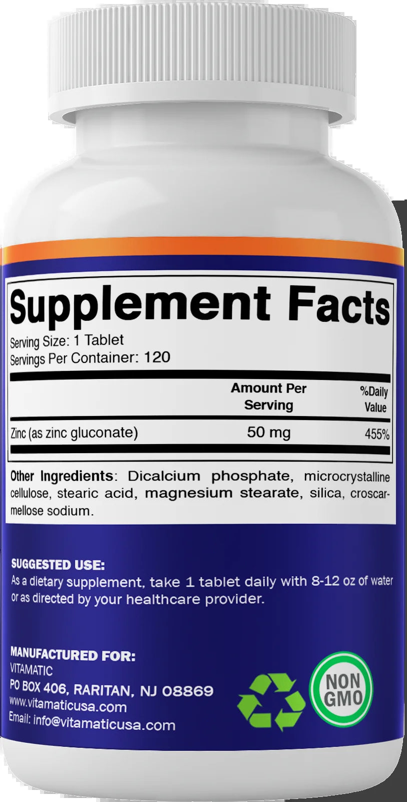 Zinc Supplement 50 Mg Zinc Gluconate, 2 Pack, 120 Ct