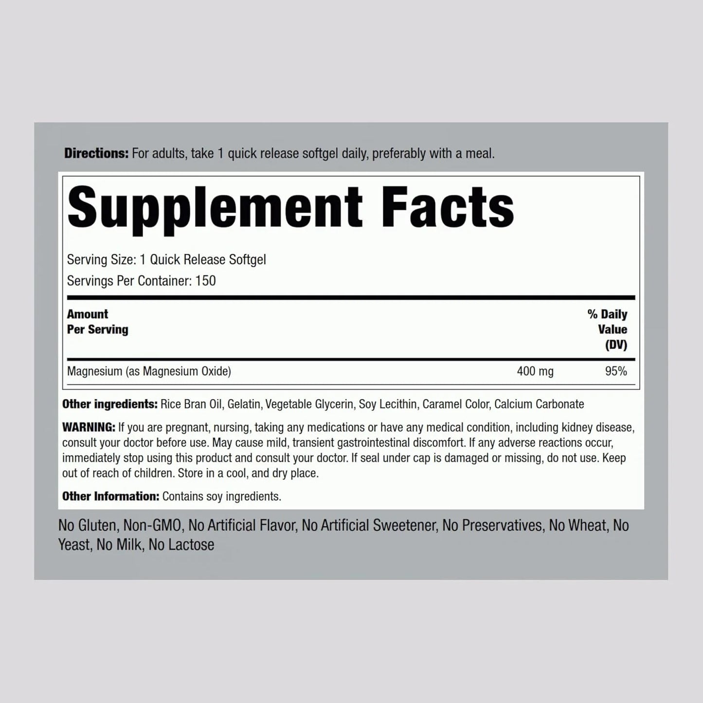 Magnesium 400Mg | 150 Softgels | Supplement for Men and Women | by