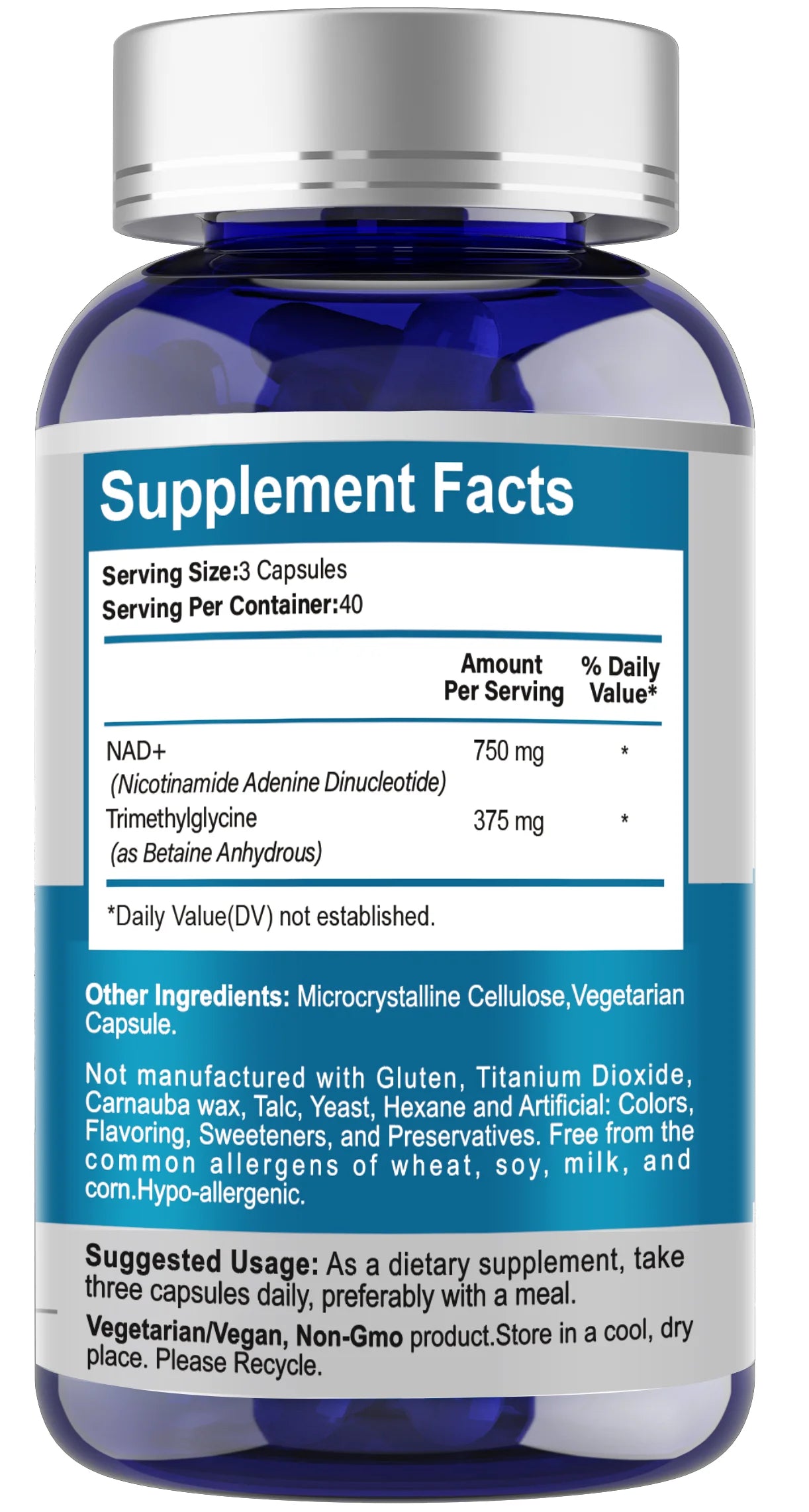 Liposomal NAD+ Supplement, NAD+ 500Mg with TMG 250 Mg for Ultra Max Enhanced Absorption, Promotes Anti-Aging, Energy and DNA Repair, Brain Function - 120 Capsules