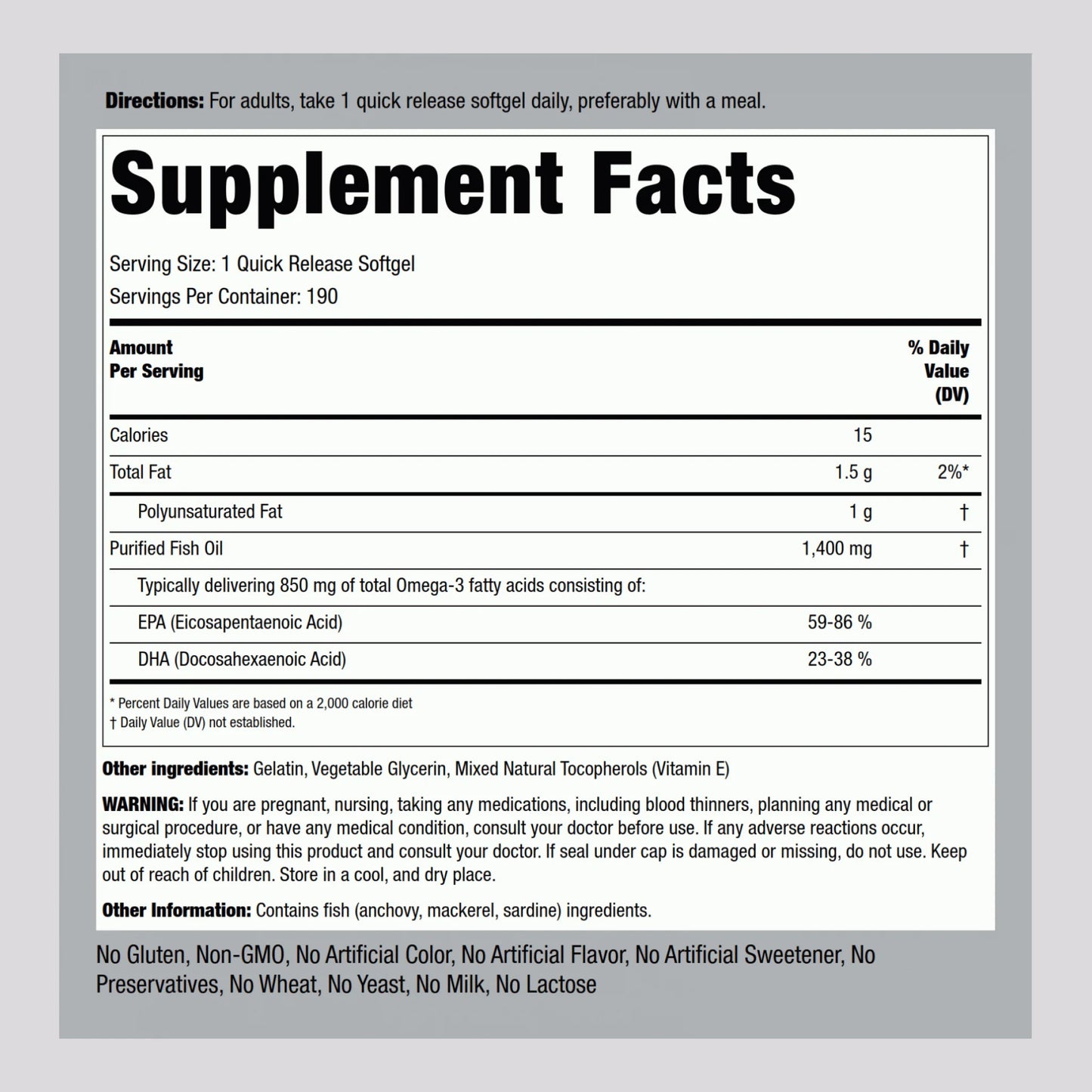 Triple Strength Omega 3 Fish Oil | 1400 Mg | 190 Softgels | with EPA & DHA | by