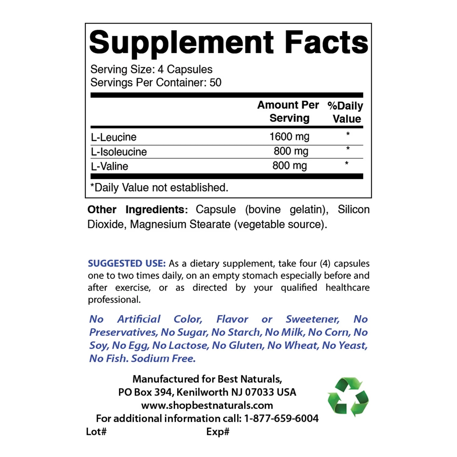 BCAA 3200 Mg Capsules, 200 Count