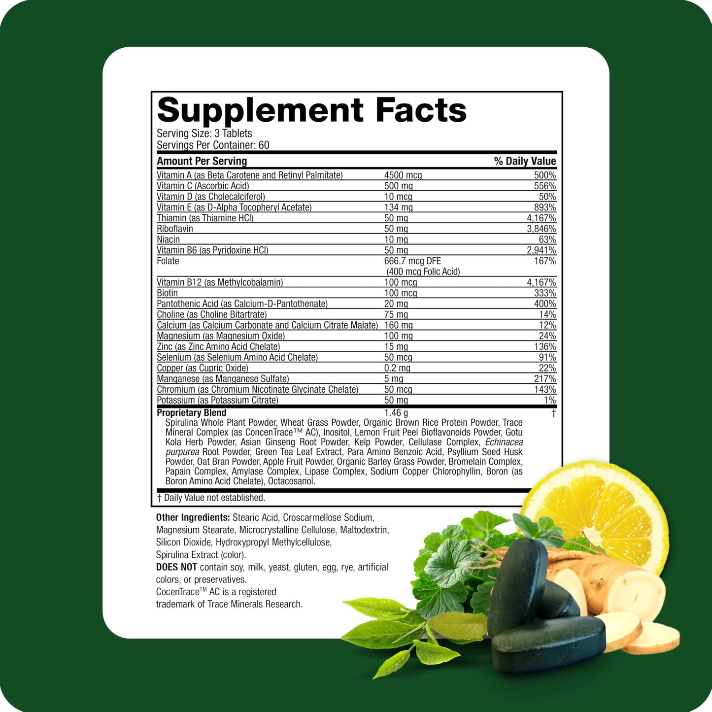 Multivitamin & Mineral 180 Tablets, All Natural Energy Source Supplying Whole Food Concentrates, Antioxidants, Amino Acids, Enzymes,