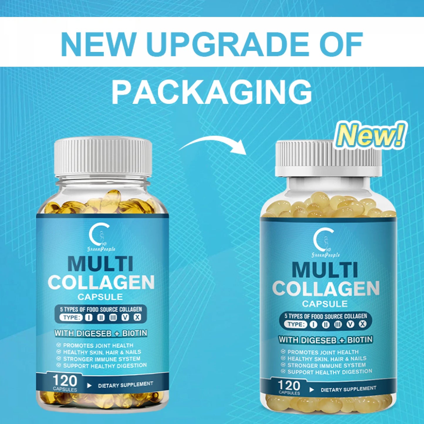 Multi Collagen Capsules 5000Mg, Types I, II, III, V & X for Hair Skin and Nails Healthy, 240 Capsules (2 Pack)