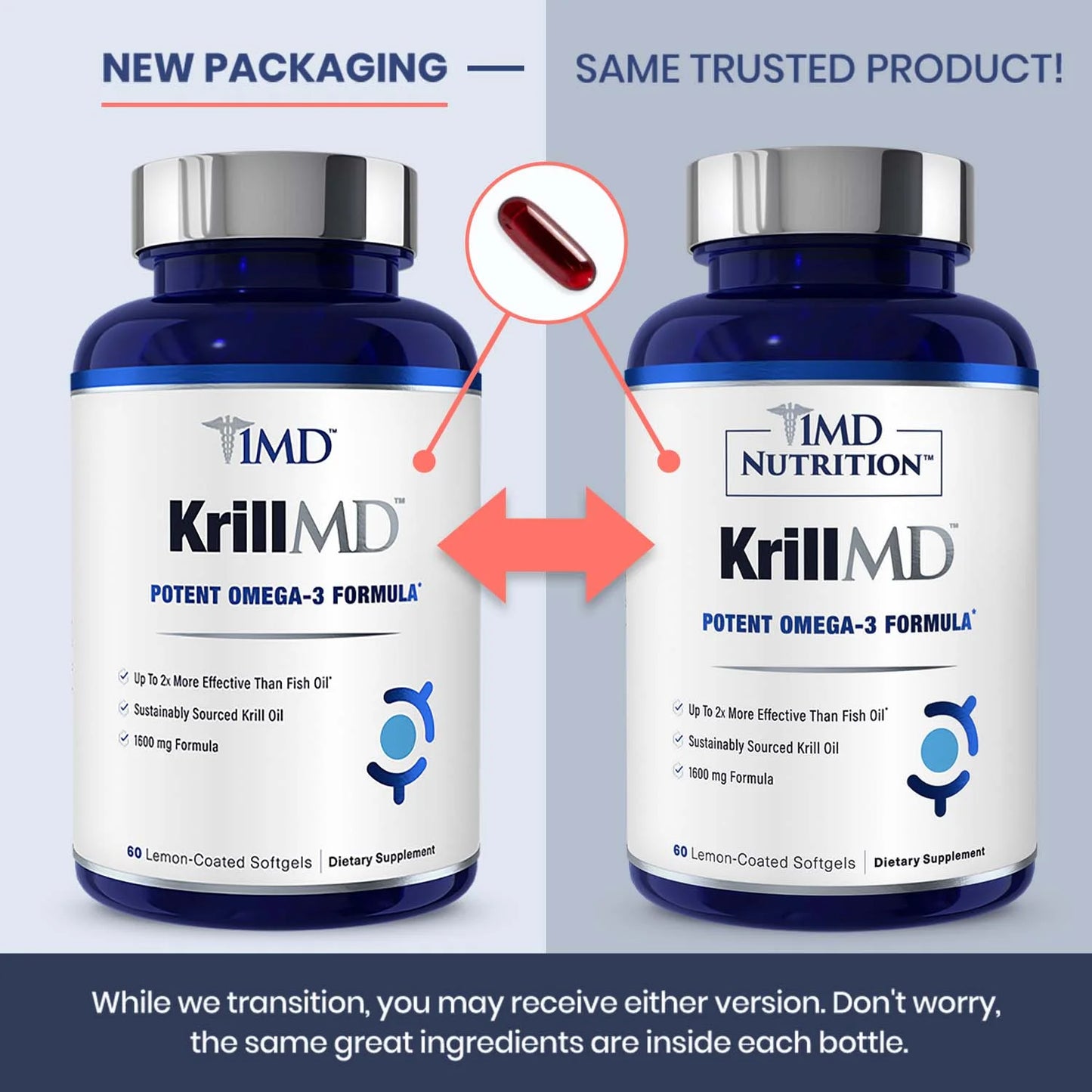 Krillmd - Antarctic Krill Oil Omega 3 Supplement with Astaxanthin, EPA, DHA | 2X More Effective than Fish Oil | 60 Lemon-Coated Softgels