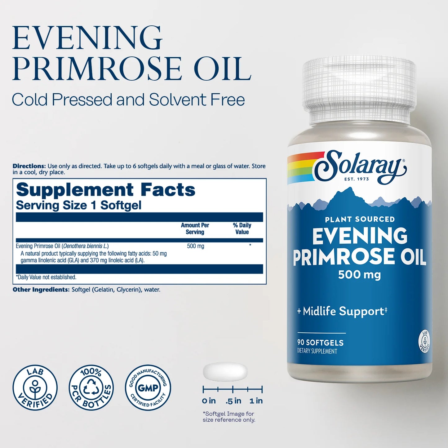 High Potency Evening Primrose Oil 500 Mg | Cold Pressed | Womens Health Support | 90 Softgels