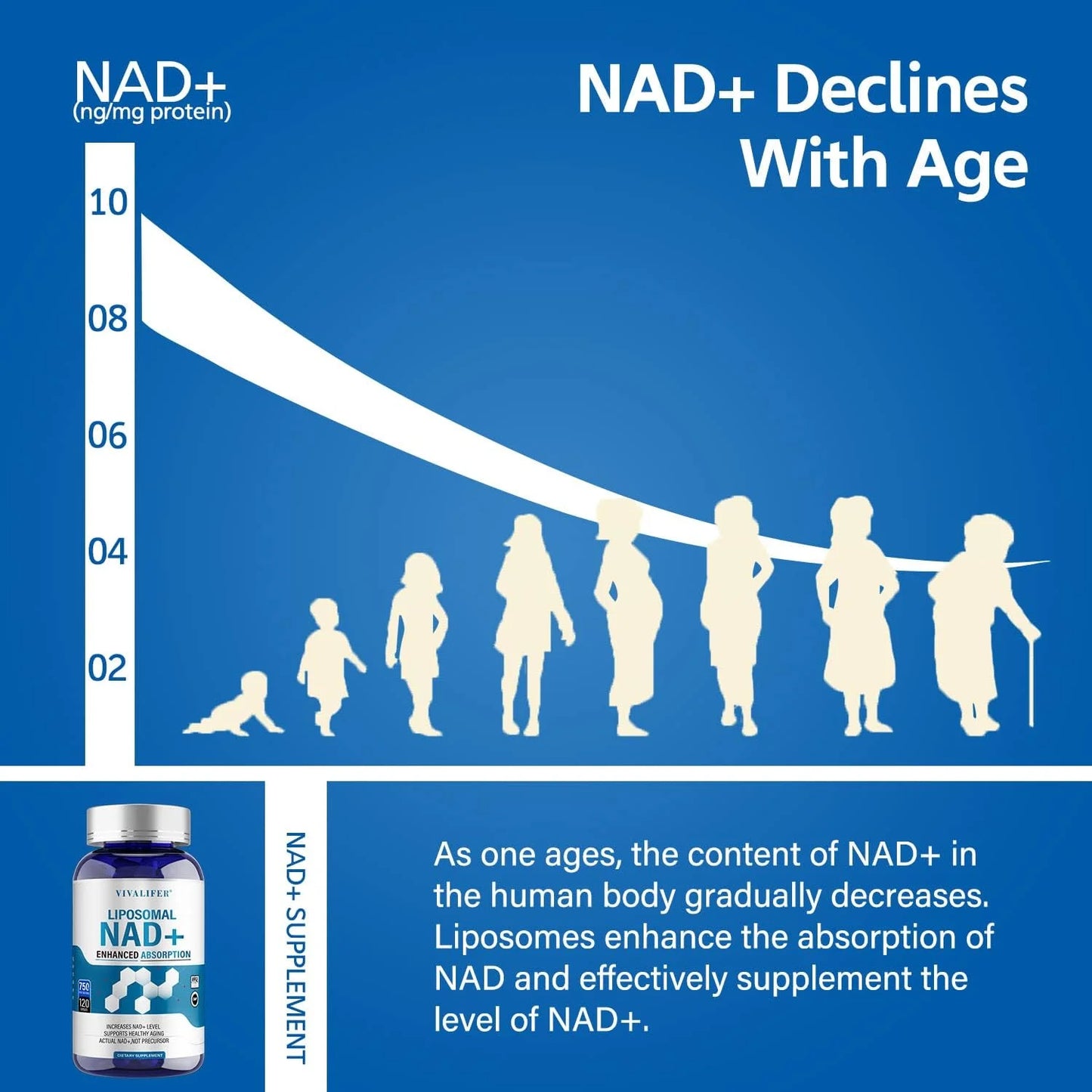 Liposomal NAD+ Supplement, NAD+ 500Mg with TMG 250 Mg for Ultra Max Enhanced Absorption, Promotes Anti-Aging, Energy and DNA Repair, Brain Function - 120 Capsules