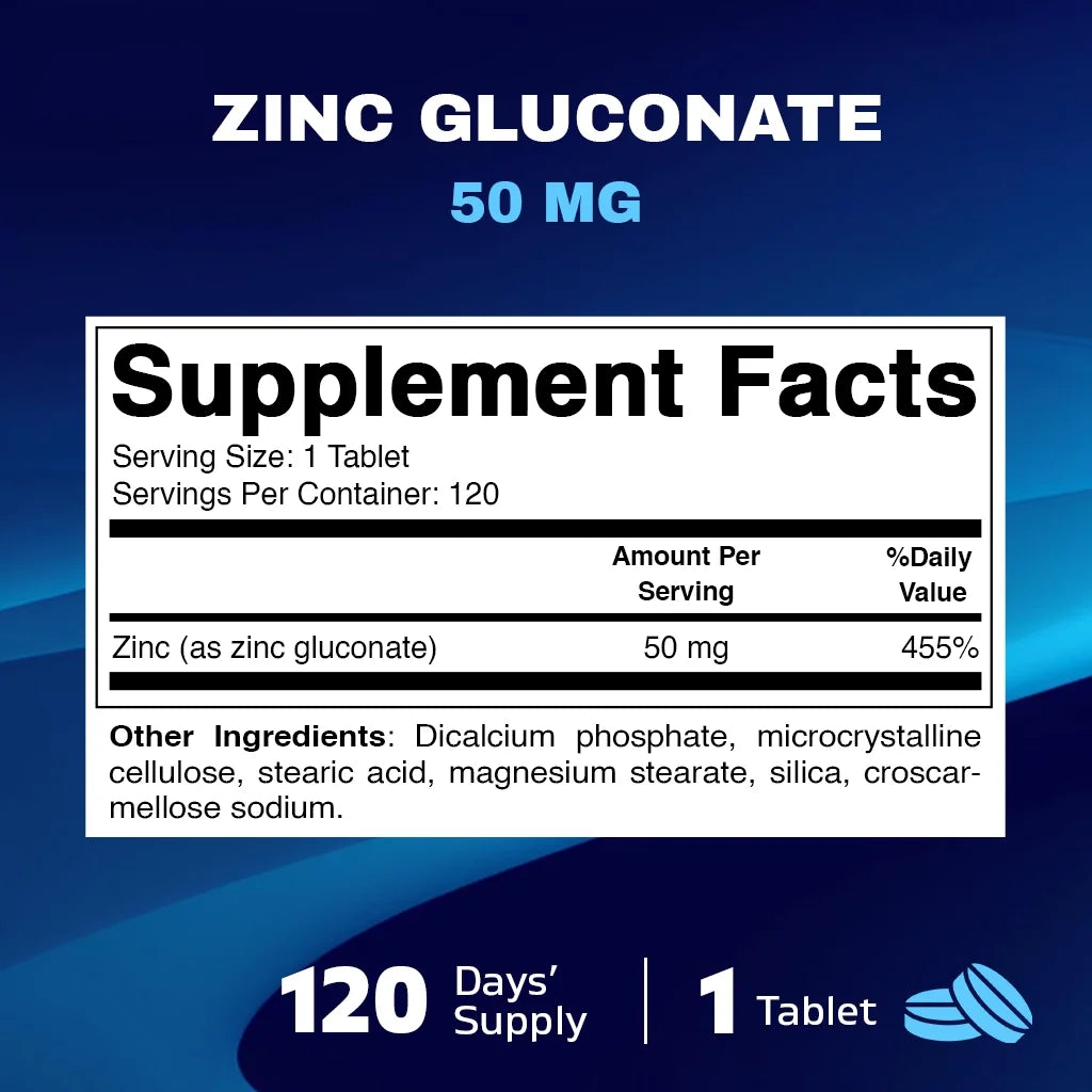 Zinc Supplement 50 Mg Zinc Gluconate, 2 Pack, 120 Ct