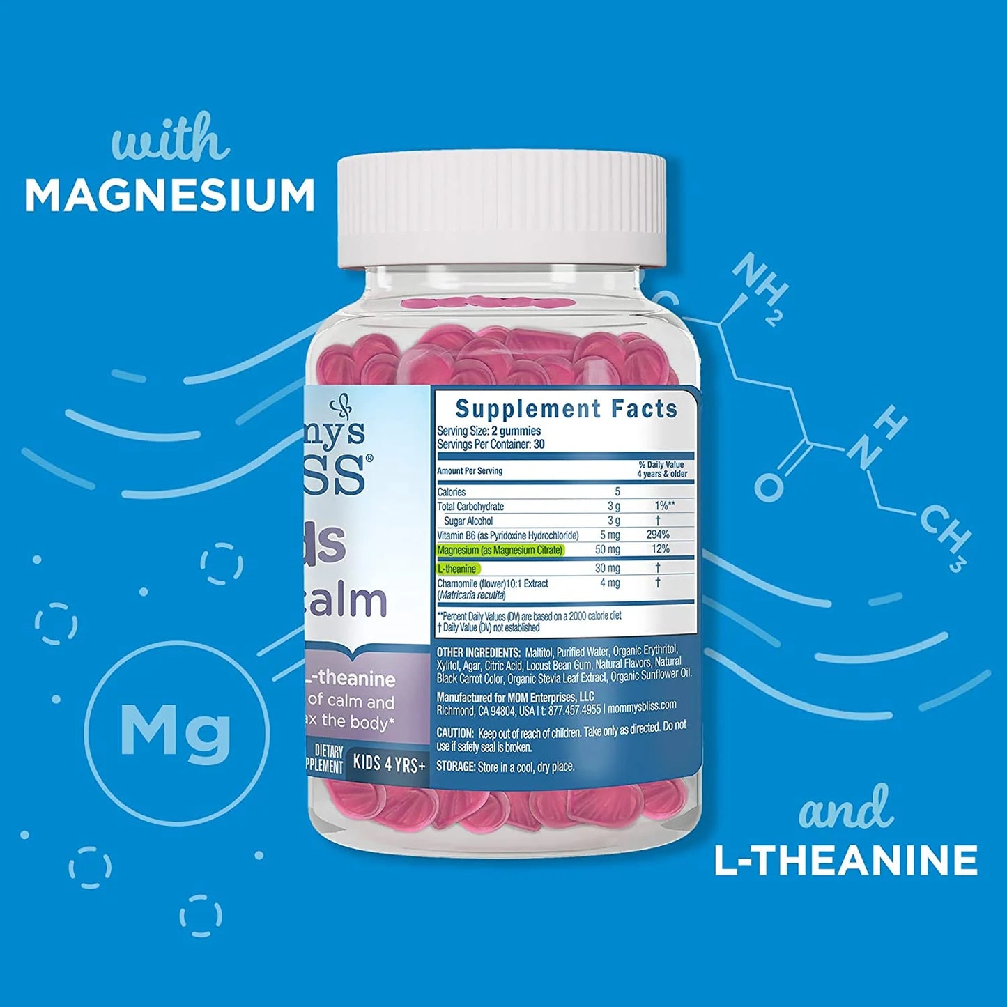 Kids Feel Calm Gummies with Magnesium & L-Theanine, Sugar Free, Raspberry Lemonade, 60 Gummies