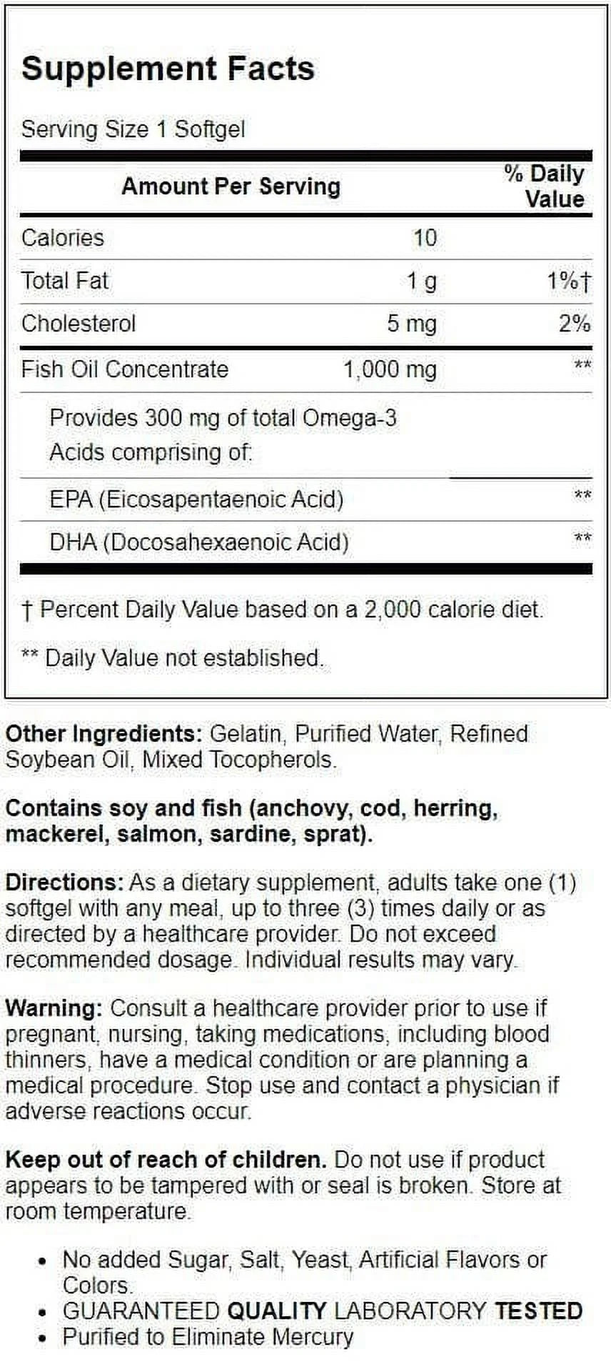 Omega-3 Fish Oil Softgels, 1000 Mg, 300 Count