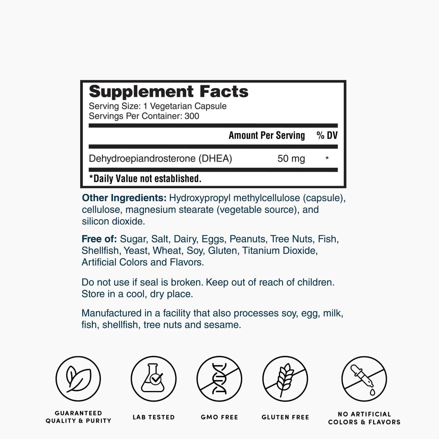 DHEA 50Mg Supplement - 300 Capsules (10 Month Supply) - Promotes Balanced Hormone Levels, Healthy Energy and Increased Mental Clarity*