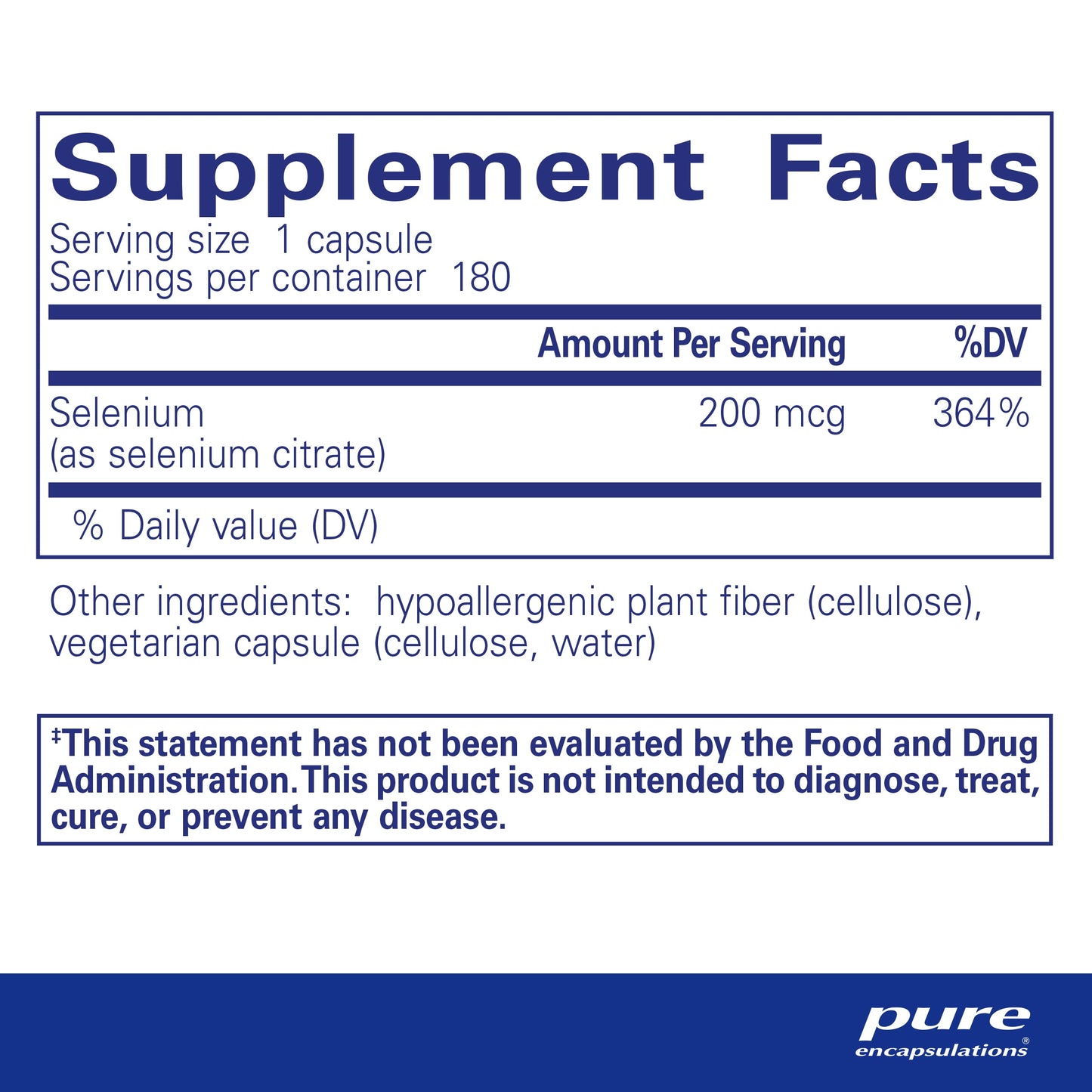 Selenium (Citrate) | Hypoallergenic Antioxidant Supplement for Immune System Support | 180 Counts