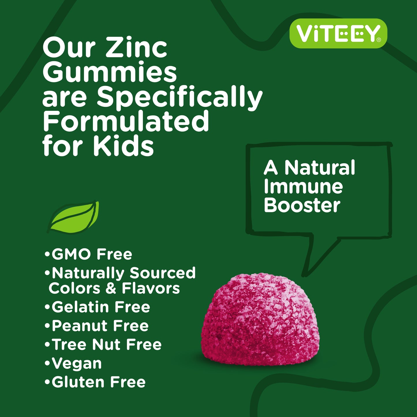 Kids Zinc Gummies 25Mg, Kids Immune Support, Berry Flavor, 120 Count