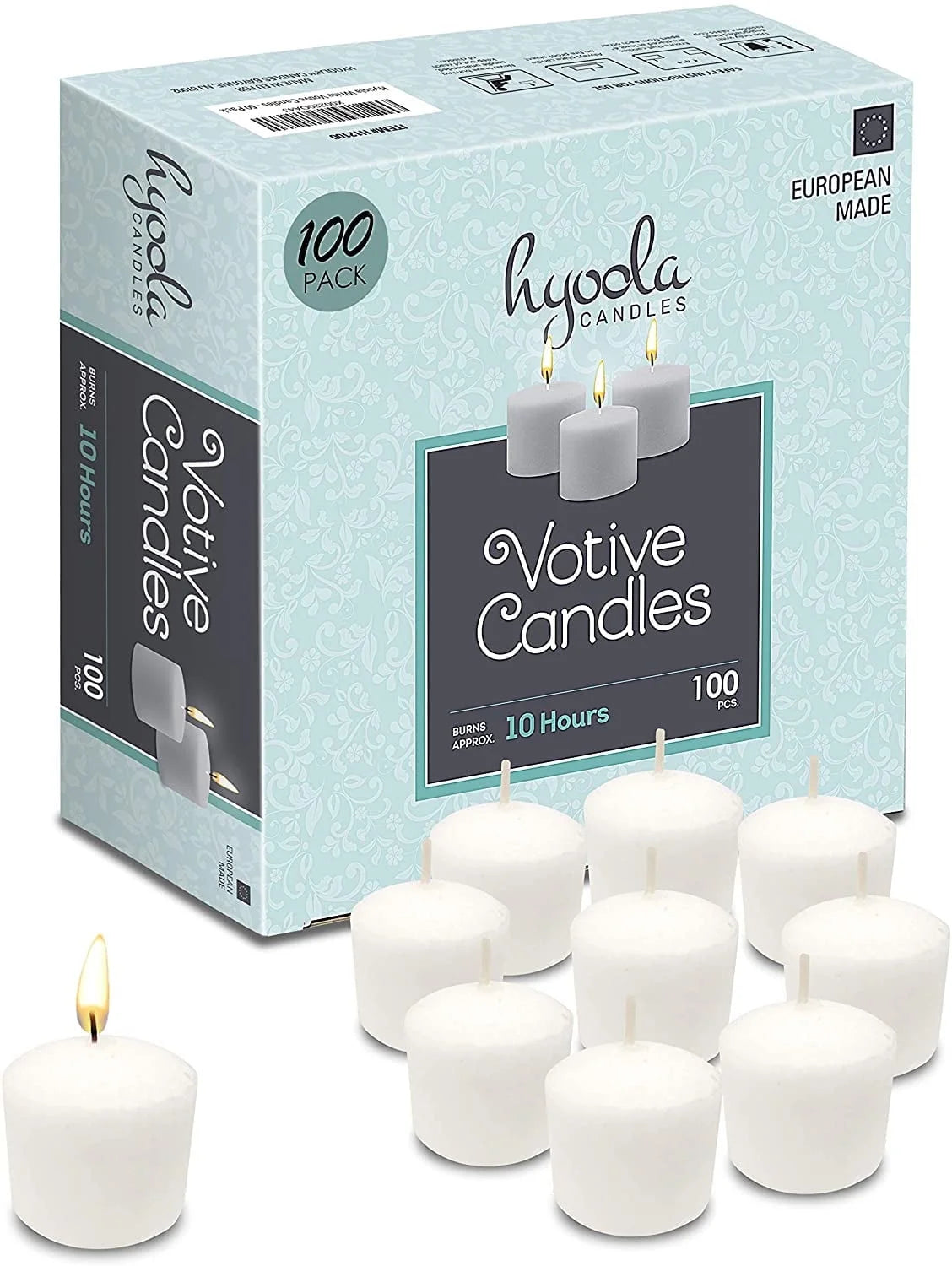 Bulk Unscented 10 Hour White Votive Candles, Paraffin Wax with Cotton Wicks, 100-Pack