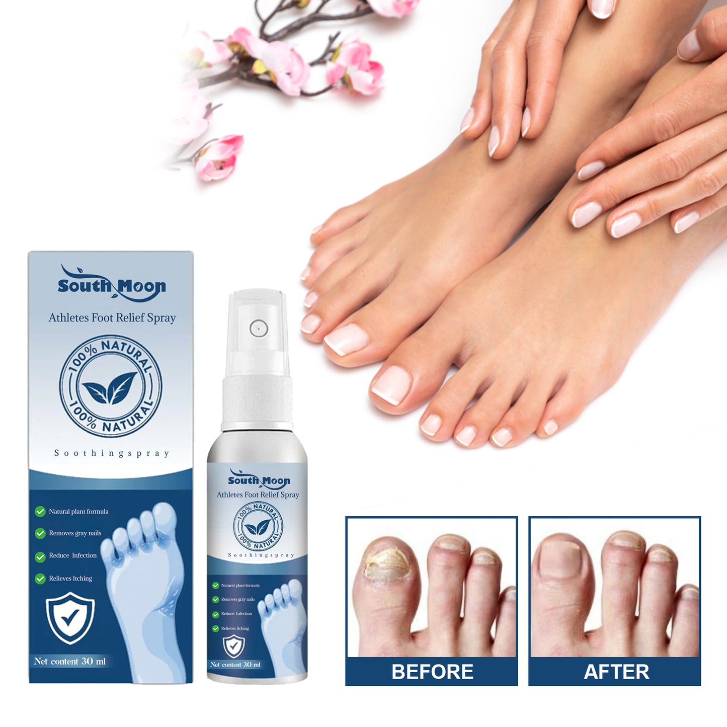 Athletes Foot Relief Spray, Relieve Foot Sweat Foot Itching Peeling Gray Nails Foot Odor Moisturizing Care Spray