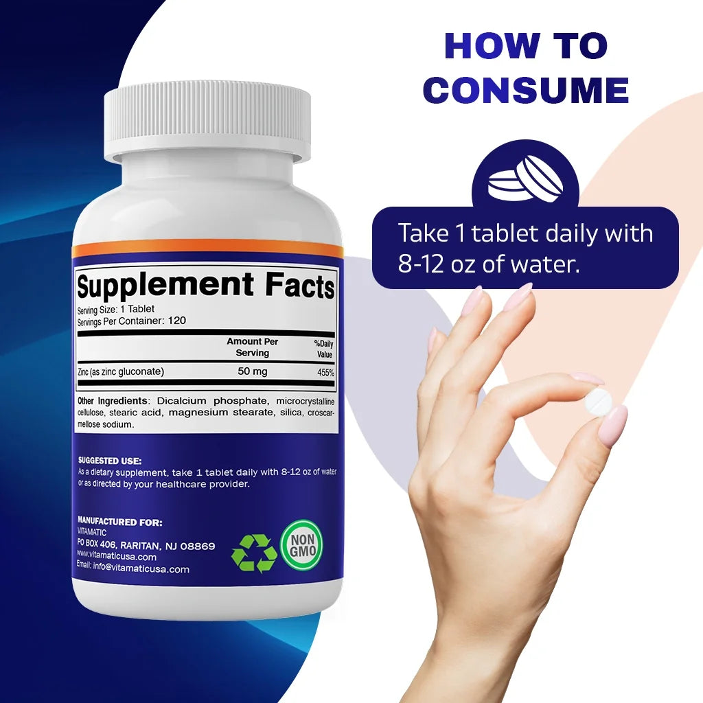 Zinc Supplement 50 Mg Zinc Gluconate, 2 Pack, 120 Ct