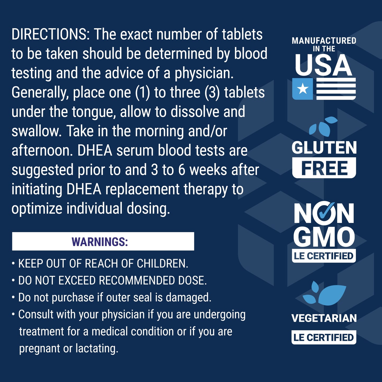 DHEA 25 Mg, Dehydroepiandrosterone, Healthy Hormone Balance, Cardiovascular Health, Lean Muscle Mass, Gluten-Free, Non-Gmo, Vegetarian, 100 Dissolve-In-Mouth Tablets
