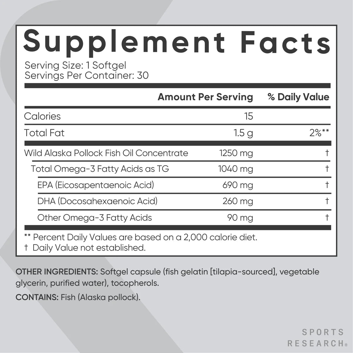 ® Triple Strength Omega 3 Fish Oil 1250Mg Wild Alaska Pollock Burpless (30 Softgels)