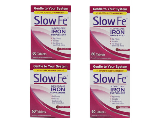 4 Pack  Slow Release IRON Supplements High Potency Gentle 60 Tablets Each