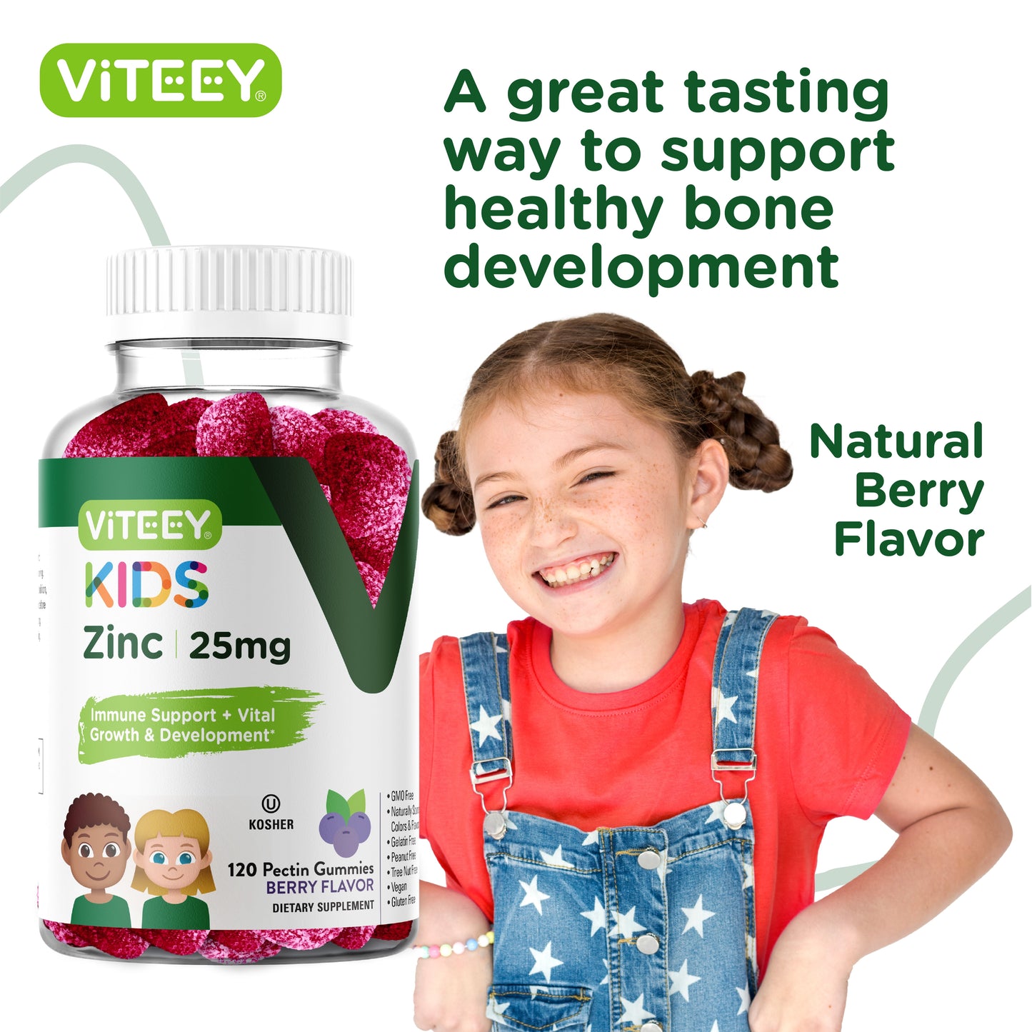 Kids Zinc Gummies 25Mg, Kids Immune Support, Berry Flavor, 120 Count