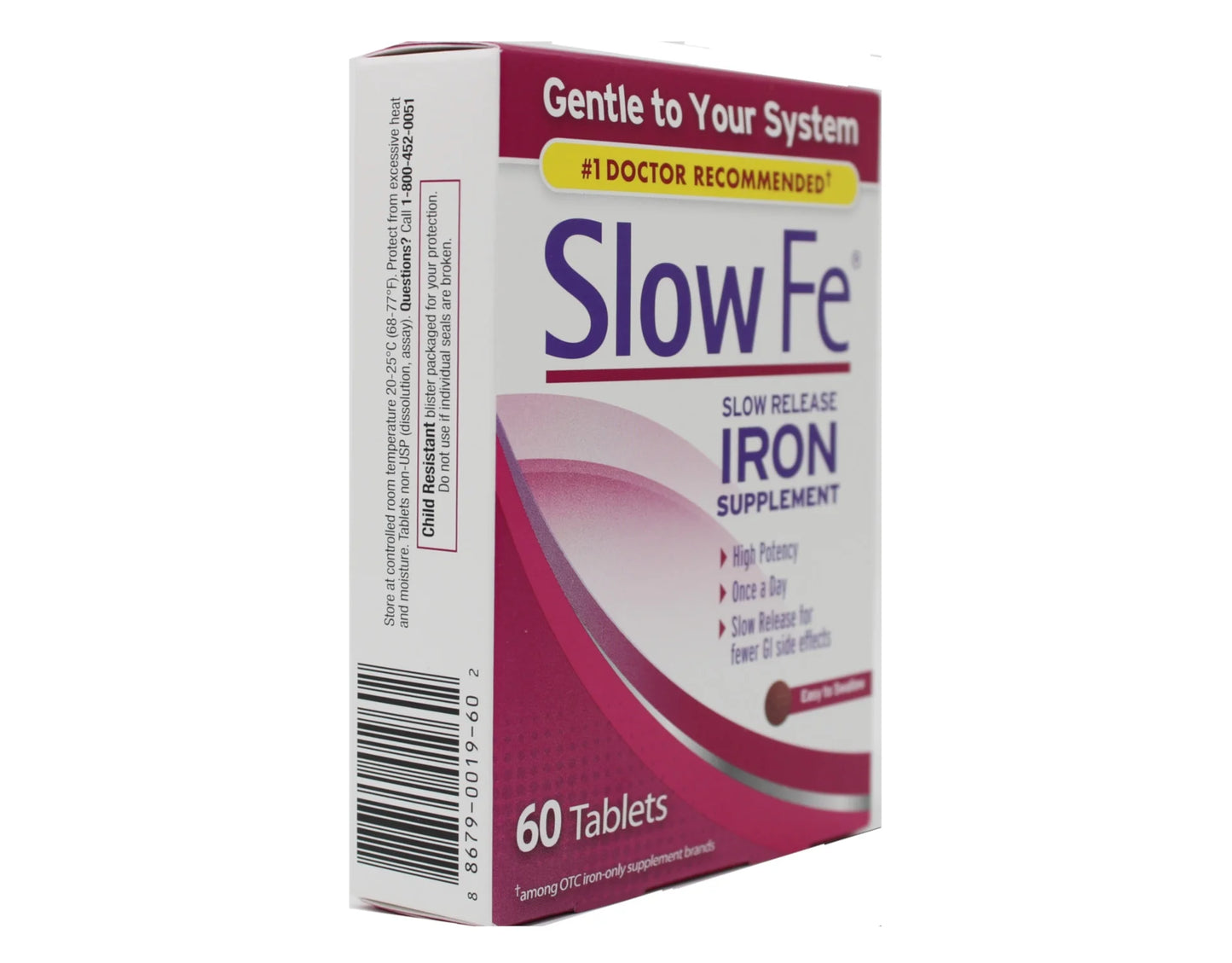 4 Pack Slow Release IRON Supplements High Potency Gentle 60 Tablets Each