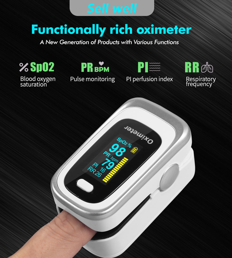 Finger pulse oximeter pulse oximeter saturation monitor respiratory rate FDA CE sleep monitor