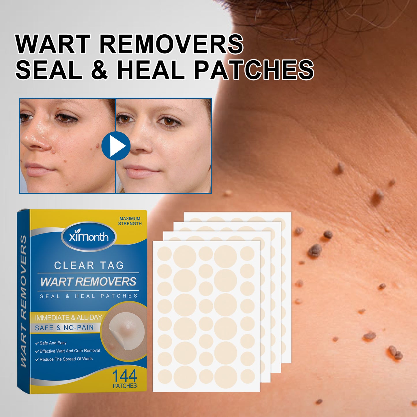 Wart Removers Seal & Heal Patches, Lightening Mole Gram Wart Repair Meat Grain Callus Corns Skin Clean And Smooth Patch