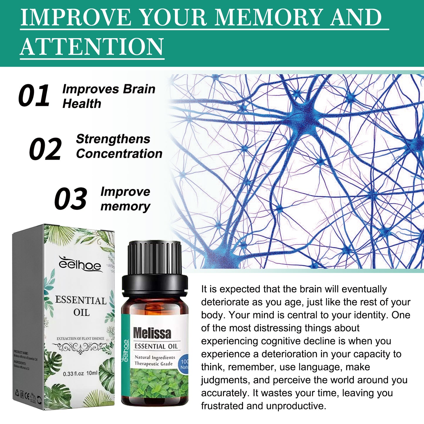 Melissa Officinalis Essential Oil, Moisturizing Massage Skin Body Care Improve Memory Melissa Officinalis Essence