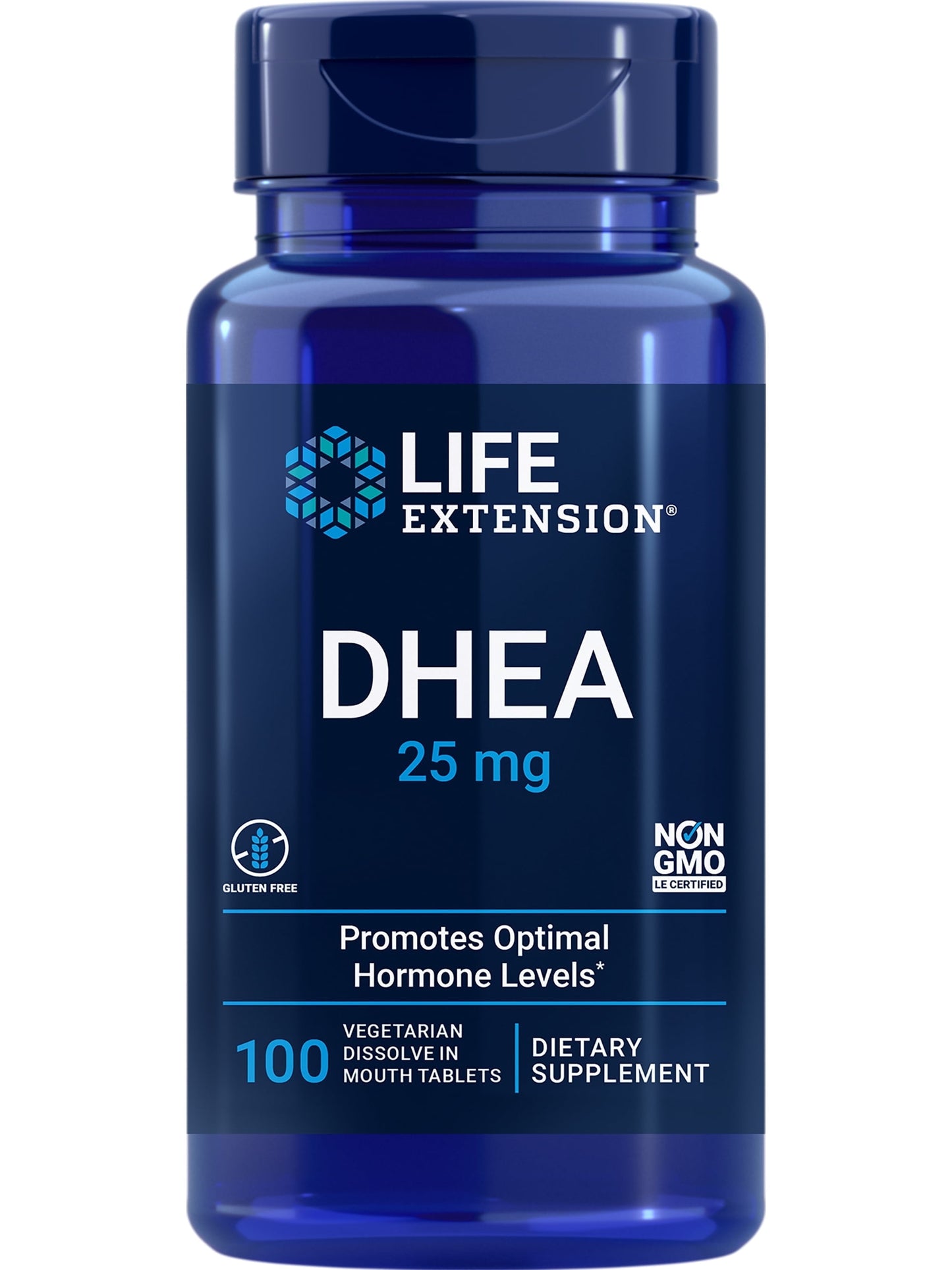 DHEA 25 Mg, Dehydroepiandrosterone, Healthy Hormone Balance, Cardiovascular Health, Lean Muscle Mass, Gluten-Free, Non-Gmo, Vegetarian, 100 Dissolve-In-Mouth Tablets