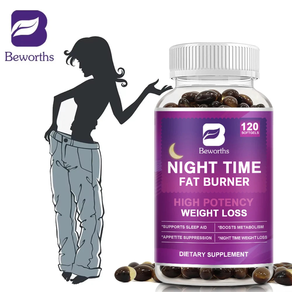 BEWORTHS 120pcs Night Time Fat Burnner Capsule for Women and Men Loss Weight Management Weight Slimming Tool Detox Burning Fat