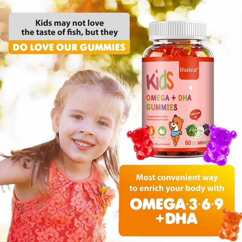 Children's OMEGA+DHA Gummies - Supports The Brain, Joints, Heart, Eyes and Immune System - Contains Omega 3 6 9 + DHA, Vitamin C