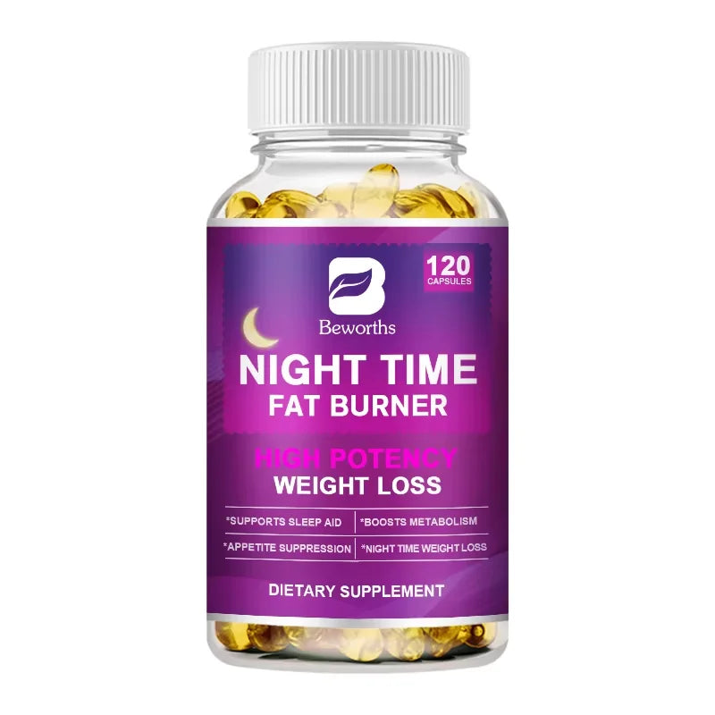 BEWORTHS 120pcs Night Time Fat Burnner Capsule for Women and Men Loss Weight Management Weight Slimming Tool Detox Burning Fat