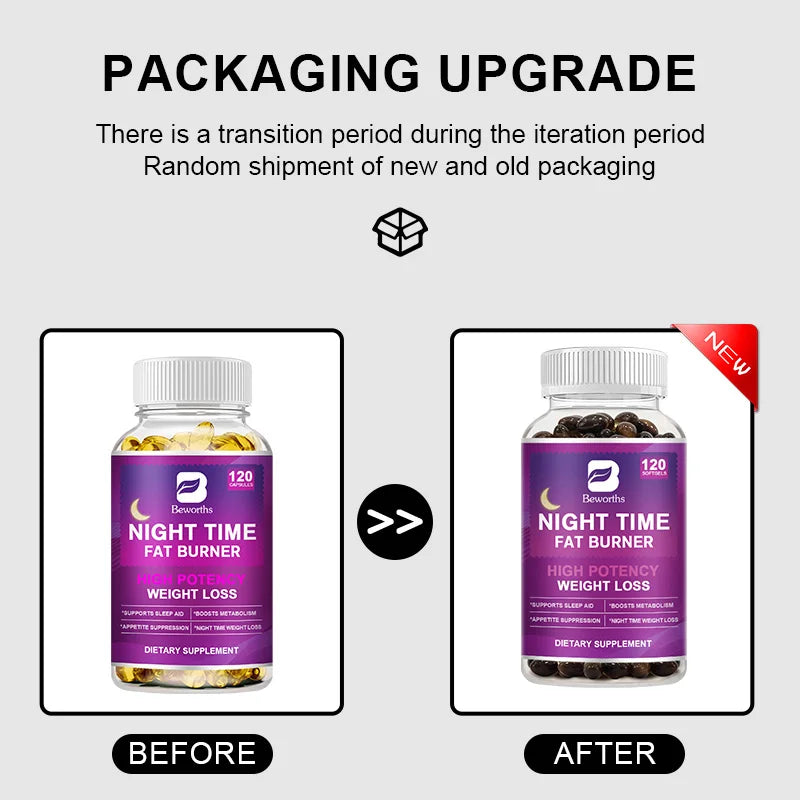 BEWORTHS 120pcs Night Time Fat Burnner Capsule for Women and Men Loss Weight Management Weight Slimming Tool Detox Burning Fat