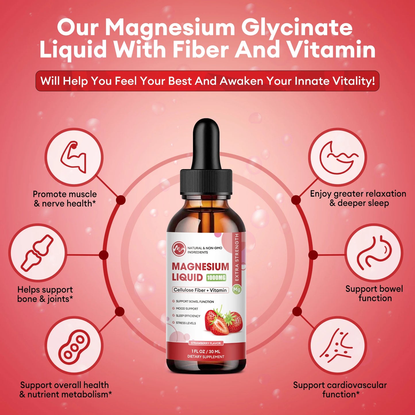 Magnesium Glycinate Liquid Drop, Vegan Non-GMO Complex Supplement Promotes Nerv,Relaxation,Muscle,Sleep Support 30Ml