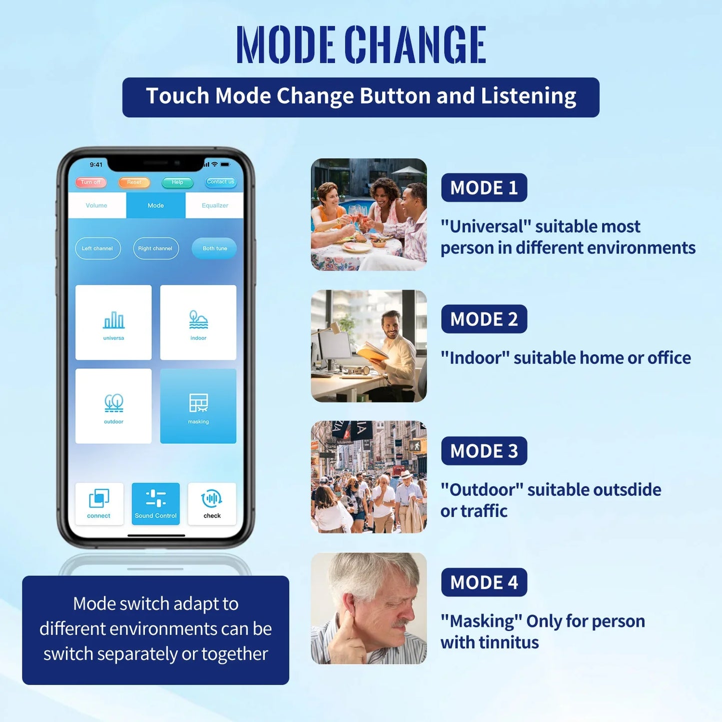 OTC Bluetooth Hearing Aid Rechargeable with Noise Cancelling APP Control with Tinnitus Masking for Mild To Moderate Hearing Loss