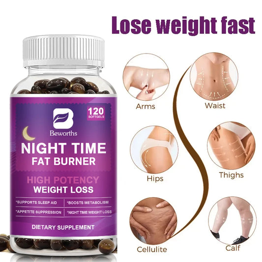 BEWORTHS 120pcs Night Time Fat Burnner Capsule for Women and Men Loss Weight Management Weight Slimming Tool Detox Burning Fat