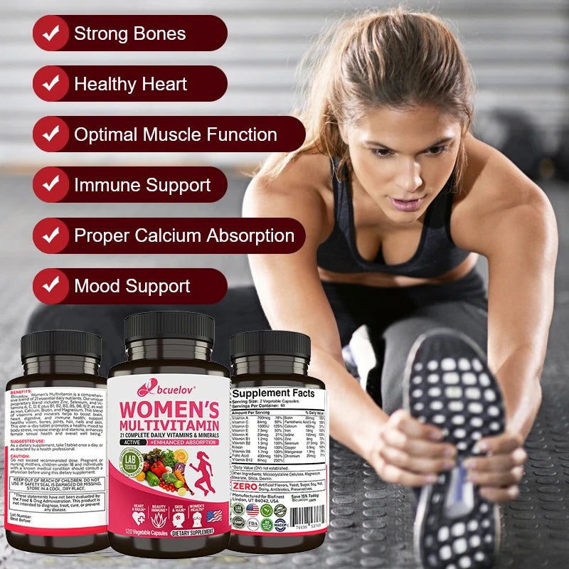 Women's Multivitamin, Supplements Vitamins A, C, D, E, Supports Bone Immune Health, and Is Beneficial for Calcium Absorption