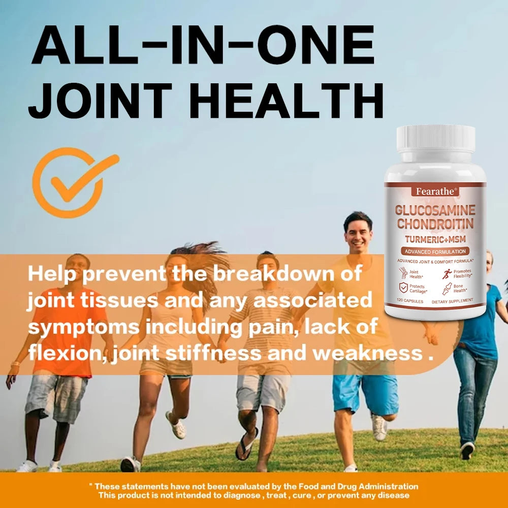 Glucosamine Chondroitin Turmeric + MSM Supplement - Relieve joint pain, enhance immunity, anti-inflammatory, promote joint and c