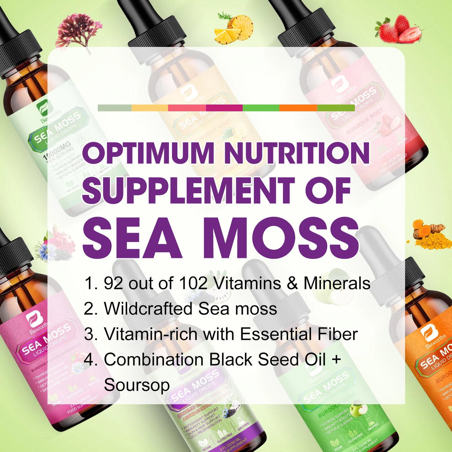 BEWORTHS Sea MOSS& Soursop Graviola Extract Drops Support Immunity and Kidney Health, Promote Digestion and Antioxidation