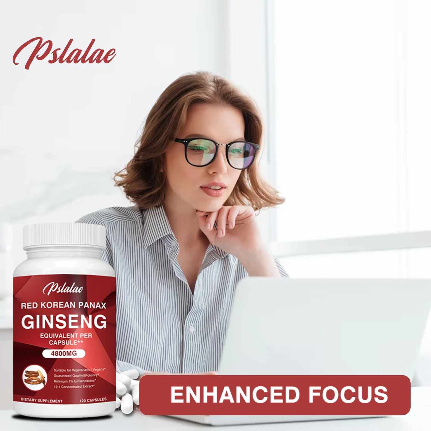Korean Red Ginseng Extract Supplement for Enhanced Energy, Memory and Performance - 120 Capsules
