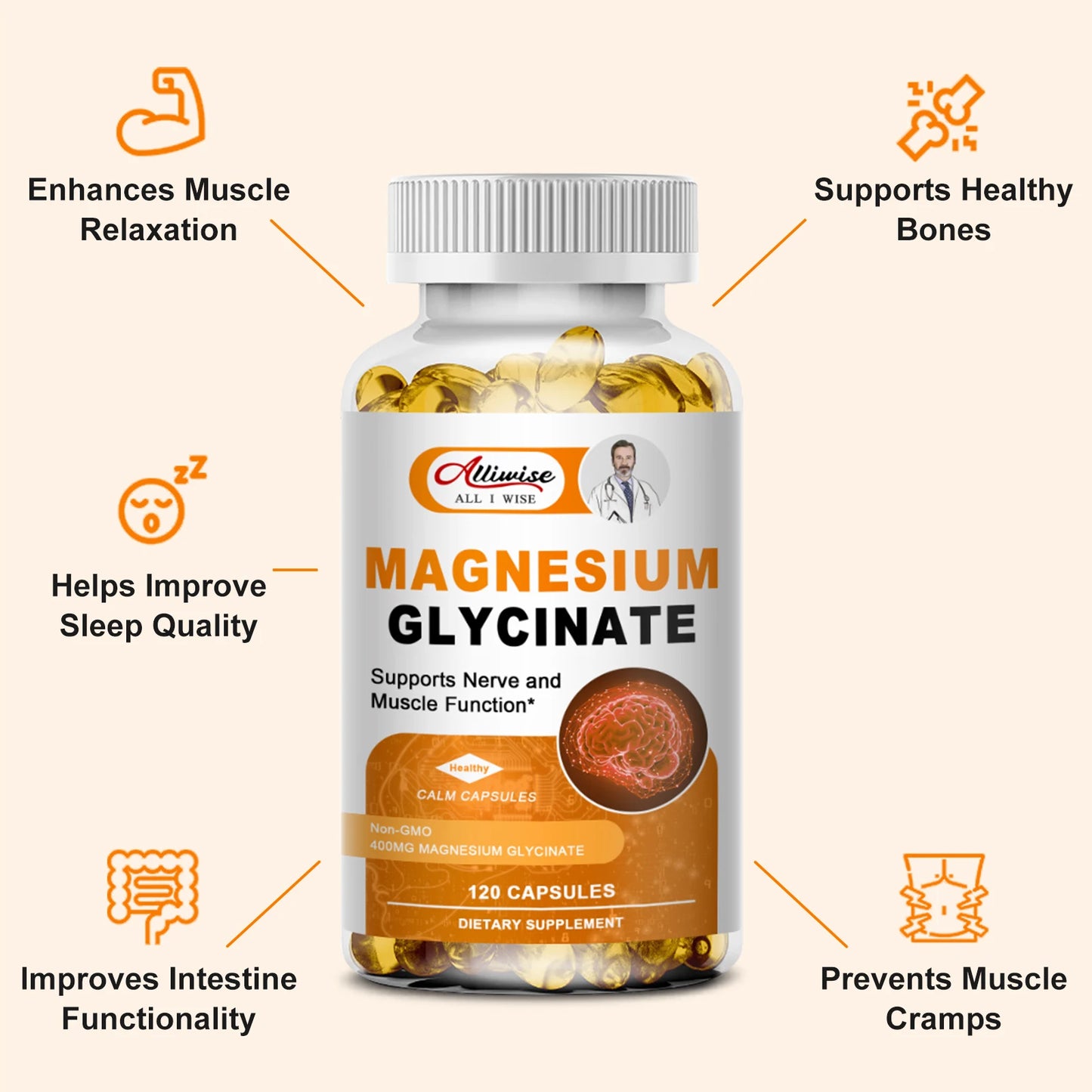 Magnesium Glycinate Supplement 500mg with Zinc,Vitamin D3 B6 High Absorption Support for Women & Men Non-GMO Veggie Capsules