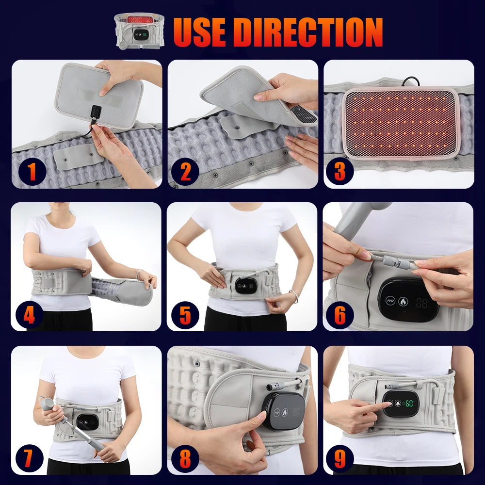 Inflatable Decompression Belt with Rechargeable Battery Inflatable Lumbar Traction Device Heating Waist Massage Back Pain Relief