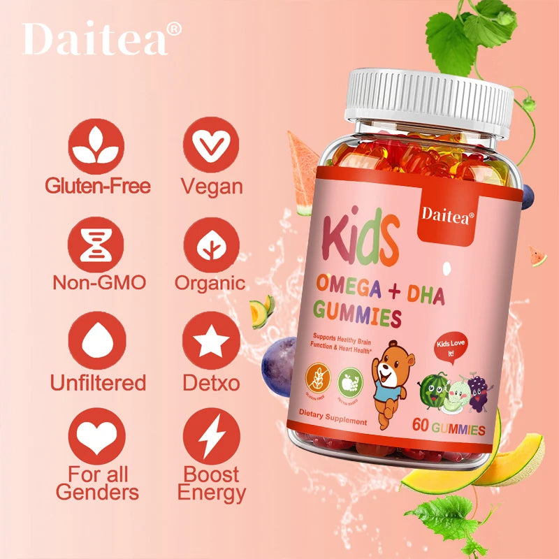 Children's OMEGA+DHA Gummies - Supports The Brain, Joints, Heart, Eyes and Immune System - Contains Omega 3 6 9 + DHA, Vitamin C