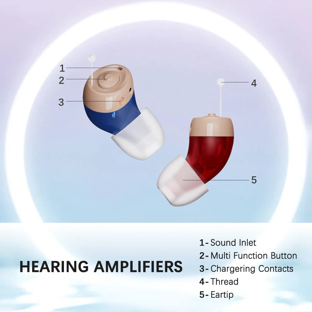 JINGHAO 1 Pair Mini Hearing Aids Rechargable In Ear Hearing Amplifier Sound Enhancer Fashion Design