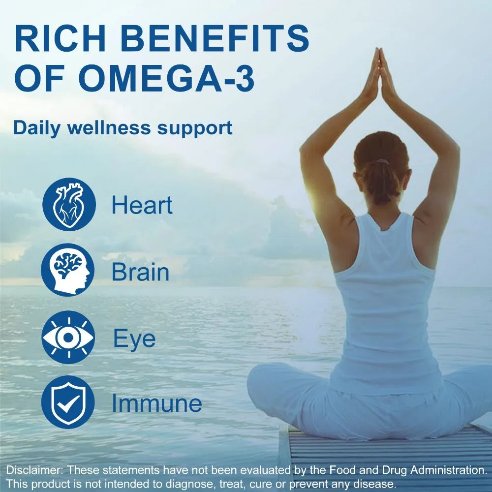 OMEGA 3 FISH OIL SUPPLEMENT - Nourishes The Brain, Improves Memory - Supports Heart Health - Immune System, Eyes, Skin