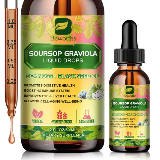 BEWORTHS 60ML Soursop Graviola Extract Drops Black Seed Oil Support Immunity and Kidney Health,Detox,Antioxidation Gluten-Free