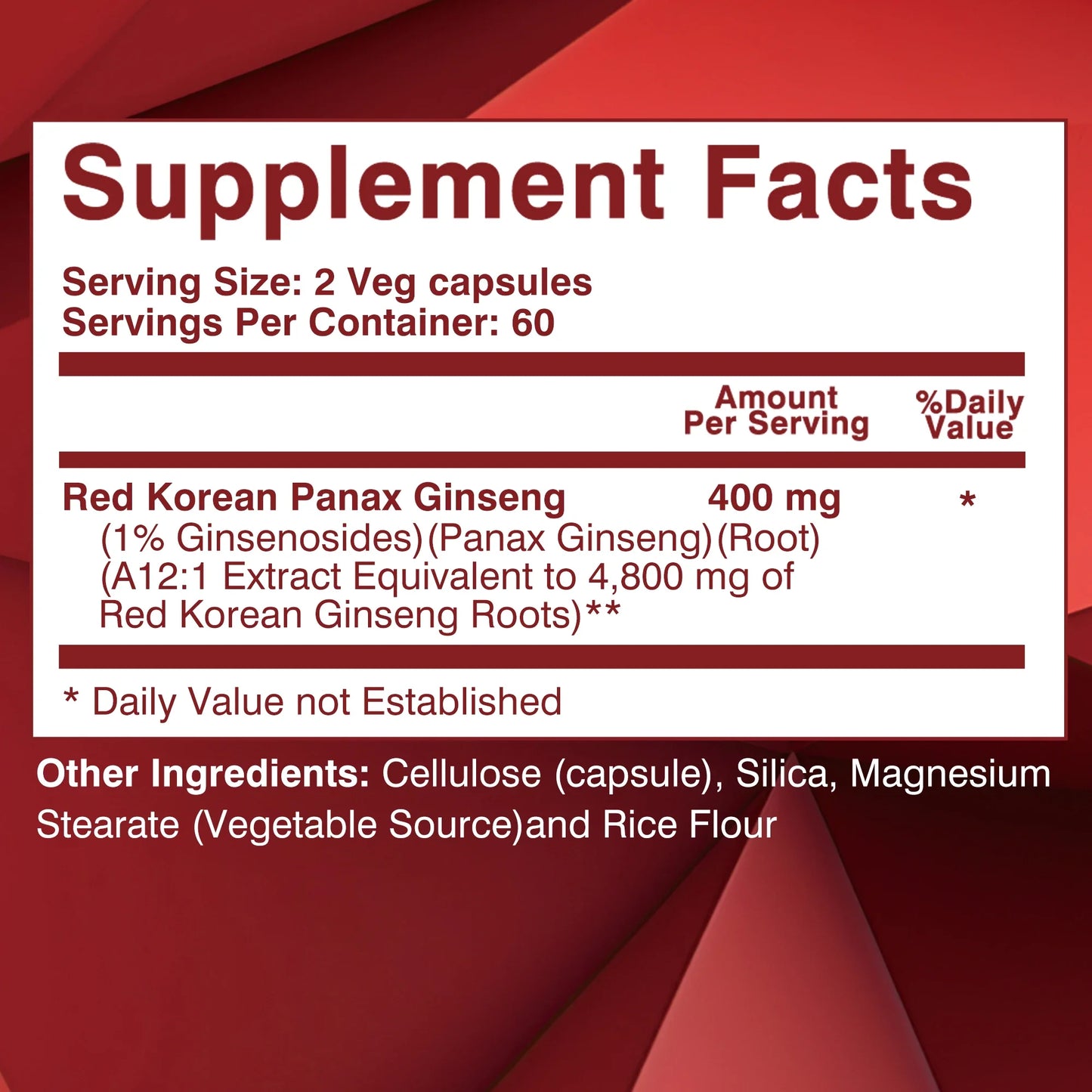 Korean Red Ginseng Extract Supplement for Enhanced Energy, Memory and Performance - 120 Capsules