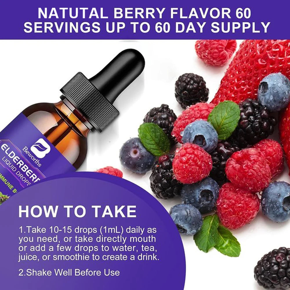 BEWORTHS Black Elderberry Drops with Vitamins C, D and Zinc Support Immunity and Heart Function Health Support Antioxidant