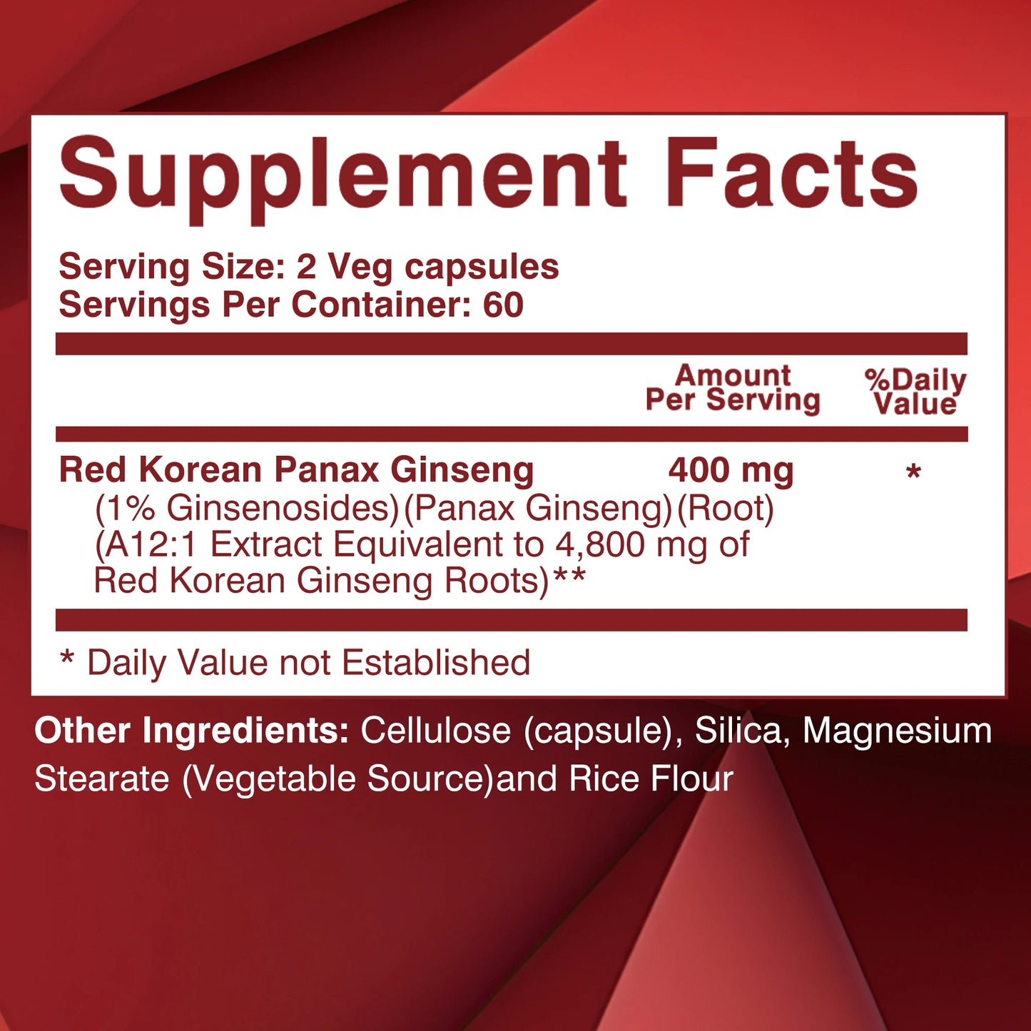 Korean Red Ginseng Extract Supplement for Enhanced Energy, Memory and Performance - 120 Capsules